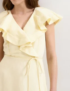 Linen Rich V-Neck Midi Waisted Dress