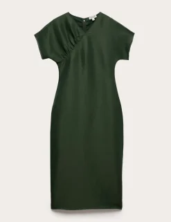 Linen Rich V-Neck Midi Wrap Dress