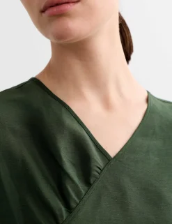 Linen Rich V-Neck Midi Wrap Dress