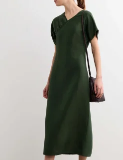 Linen Rich V-Neck Midi Wrap Dress