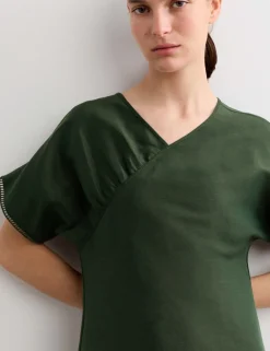 Linen Rich V-Neck Midi Wrap Dress