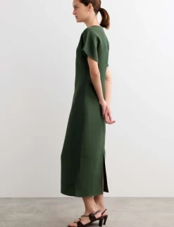 Linen Rich V-Neck Midi Wrap Dress