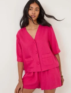 Linen Rich V-Neck Relaxed Shirt