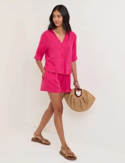 Linen Rich V-Neck Relaxed Shirt