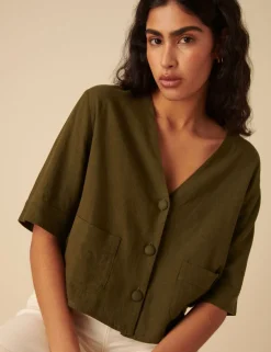 Linen Rich V-Neck Relaxed Shirt