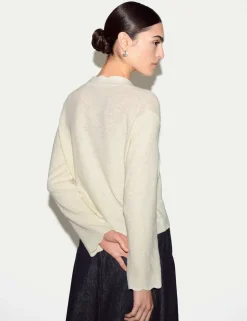 Linen Rich V-Neck Scallop Detail Cardigan