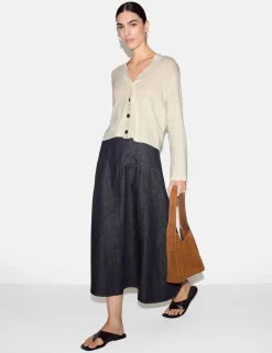Linen Rich V-Neck Scallop Detail Cardigan