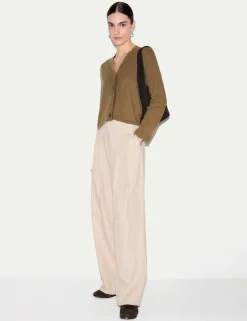 Linen Rich V-Neck Scallop Detail Cardigan