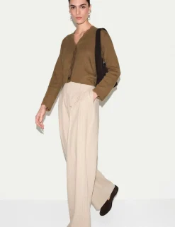 Linen Rich V-Neck Scallop Detail Cardigan