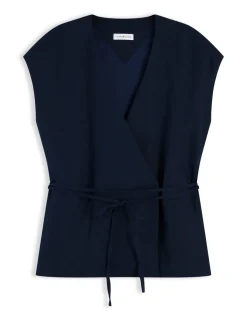 Linen Rich V-Neck Tie Detail Vest