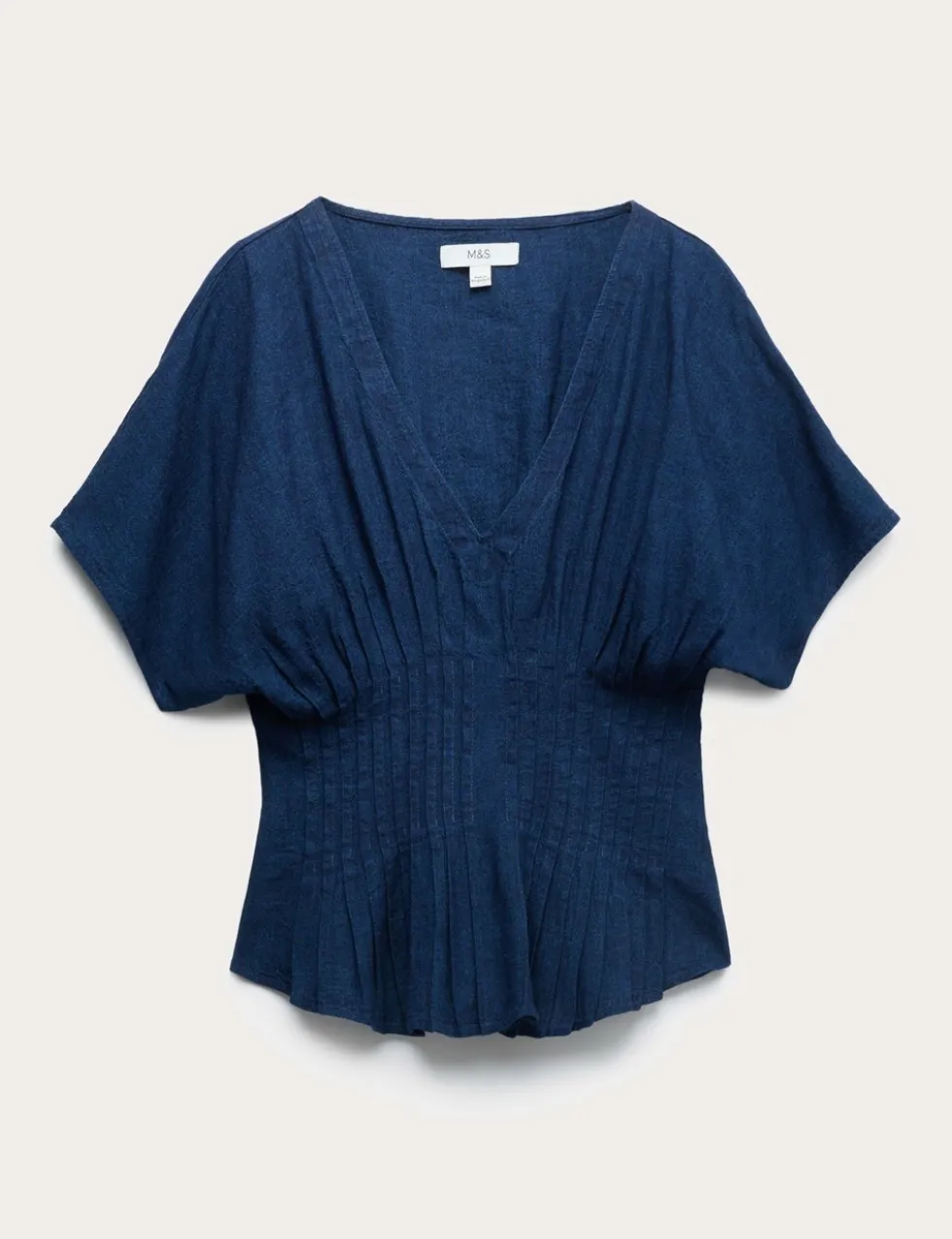 Linen Rich V-Neck Waisted Top