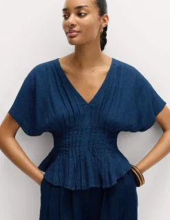 Linen Rich V-Neck Waisted Top