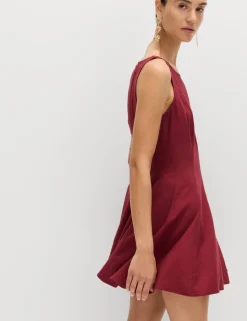 Linen Rich Waisted Mini Shift Dress