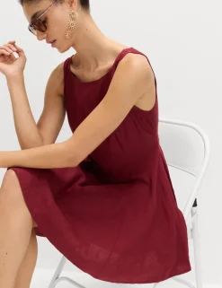 Linen Rich Waisted Mini Shift Dress