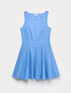 Linen Rich Waisted Mini Shift Dress