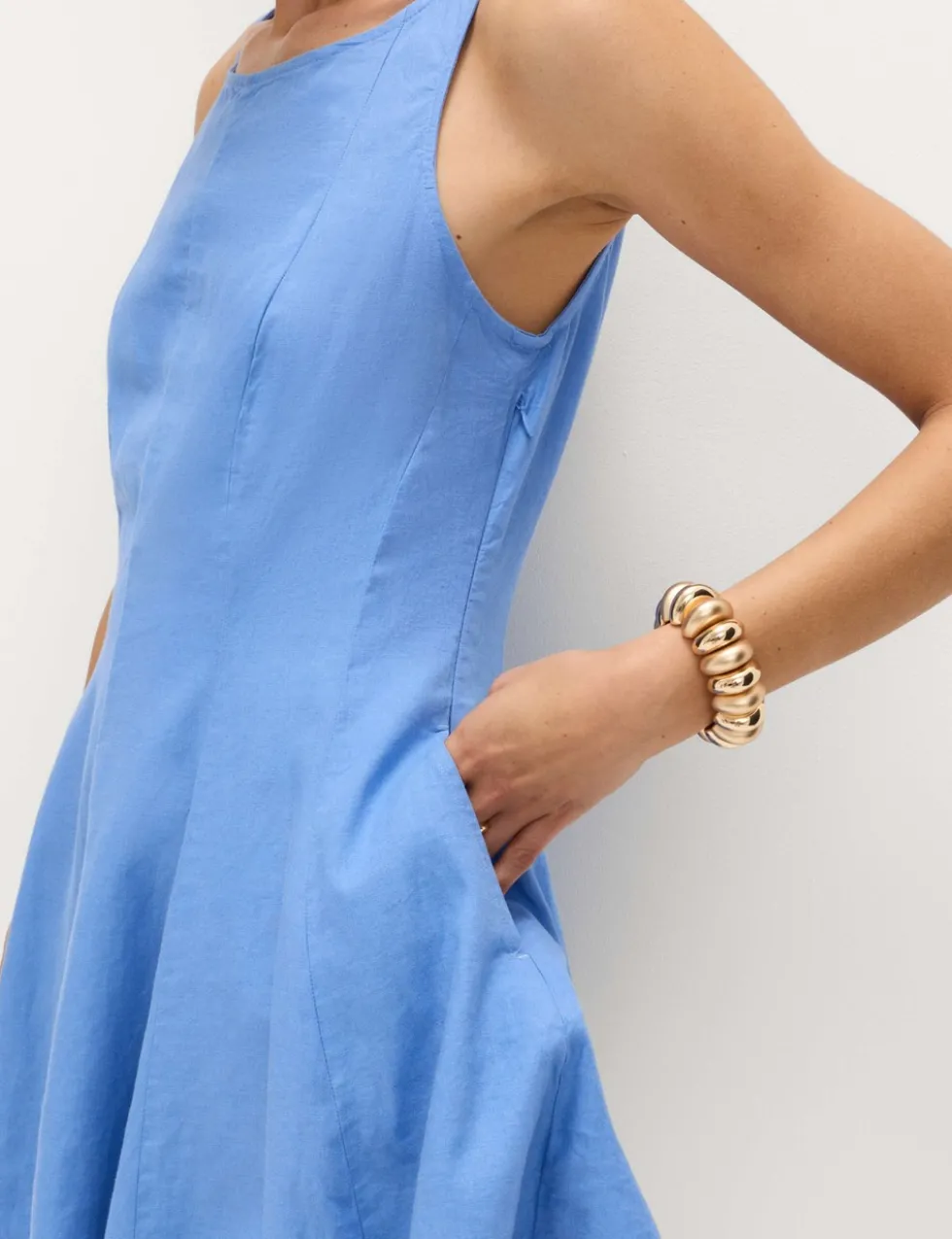 Linen Rich Waisted Mini Shift Dress