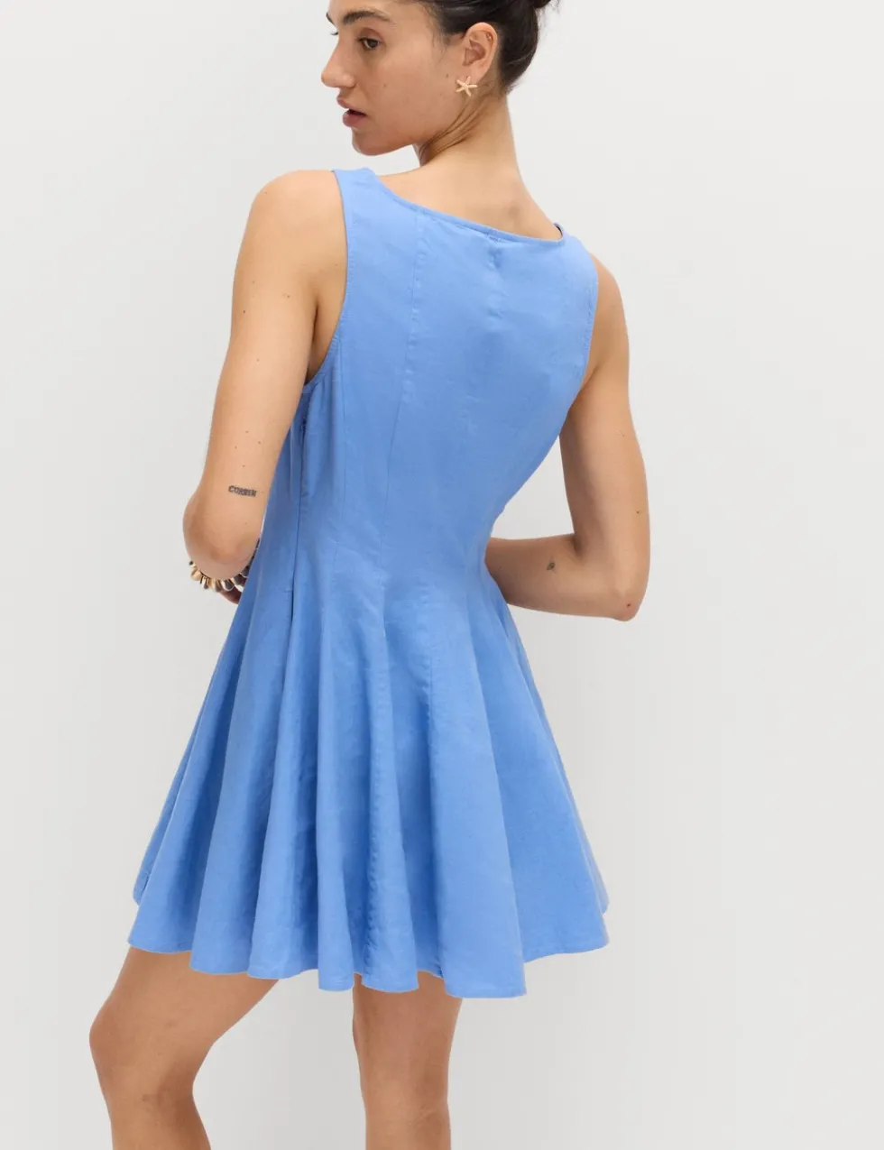Linen Rich Waisted Mini Shift Dress