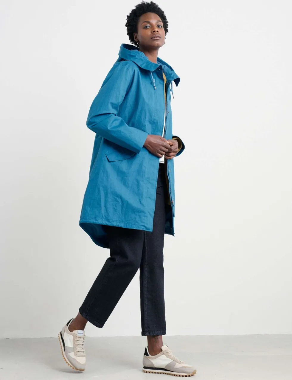 Linen Rich Waterproof Hooded Longline Raincoat
