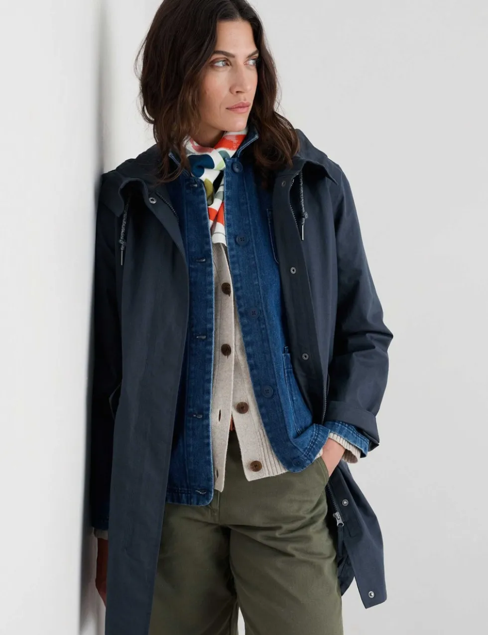 Linen Rich Waterproof Hooded Longline Coat
