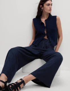 Linen Rich Wide Leg Cropped Trousers