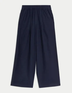 Linen Rich Wide Leg Cropped Trousers