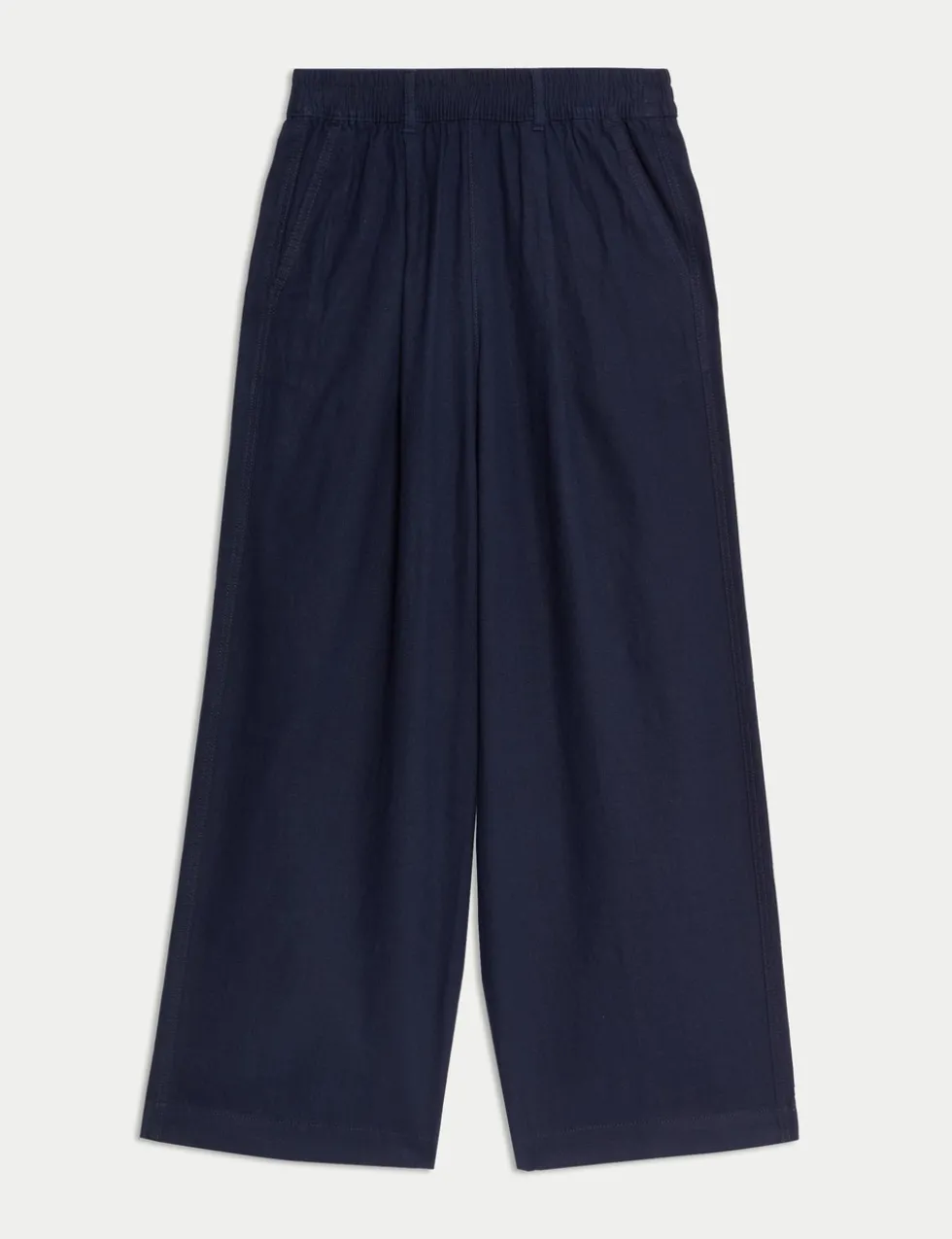 Linen Rich Wide Leg Cropped Trousers