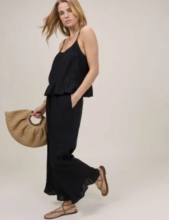 Linen Rich Wide Leg Cropped Trousers
