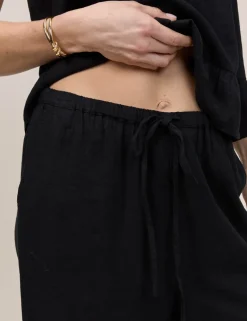 Linen Rich Wide Leg Cropped Trousers