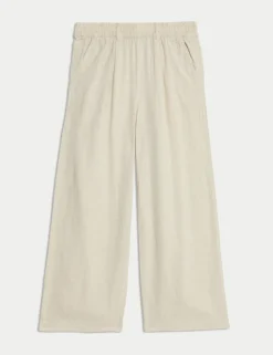 Linen Rich Wide Leg Cropped Trousers
