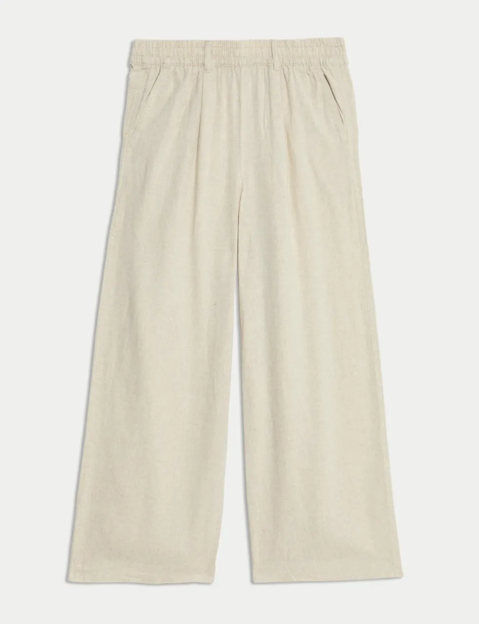Linen Rich Wide Leg Cropped Trousers