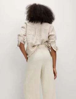 Linen Rich Wide Leg Cropped Trousers