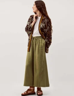 Linen Rich Wide Leg Cropped Trousers