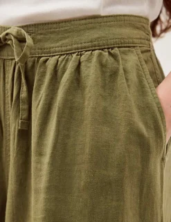 Linen Rich Wide Leg Cropped Trousers