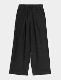 Linen Rich Wide Leg Cropped Trousers