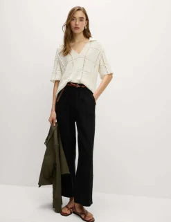 Linen Rich Wide Leg Cropped Trousers