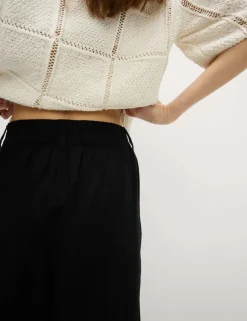 Linen Rich Wide Leg Cropped Trousers
