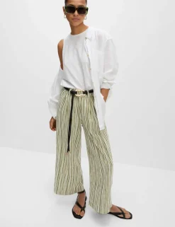 Linen Rich Wide Leg Cropped Trousers