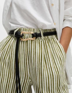 Linen Rich Wide Leg Cropped Trousers