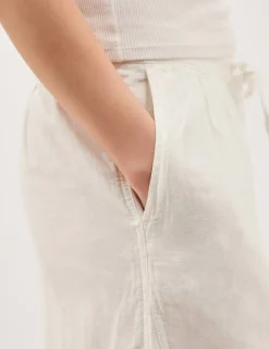 Linen Rich Wide Leg Cropped Trousers