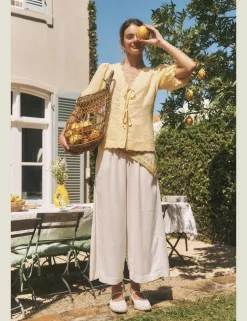 Linen Rich Wide Leg Cropped Trousers