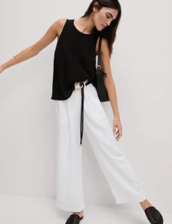 Linen Rich Wide Leg Cropped Trousers