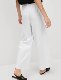 Linen Rich Wide Leg Cropped Trousers