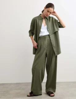 Linen Rich Wide Leg Trousers with Wool