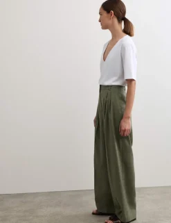 Linen Rich Wide Leg Trousers with Wool