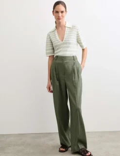 Linen Rich Wide Leg Trousers with Wool
