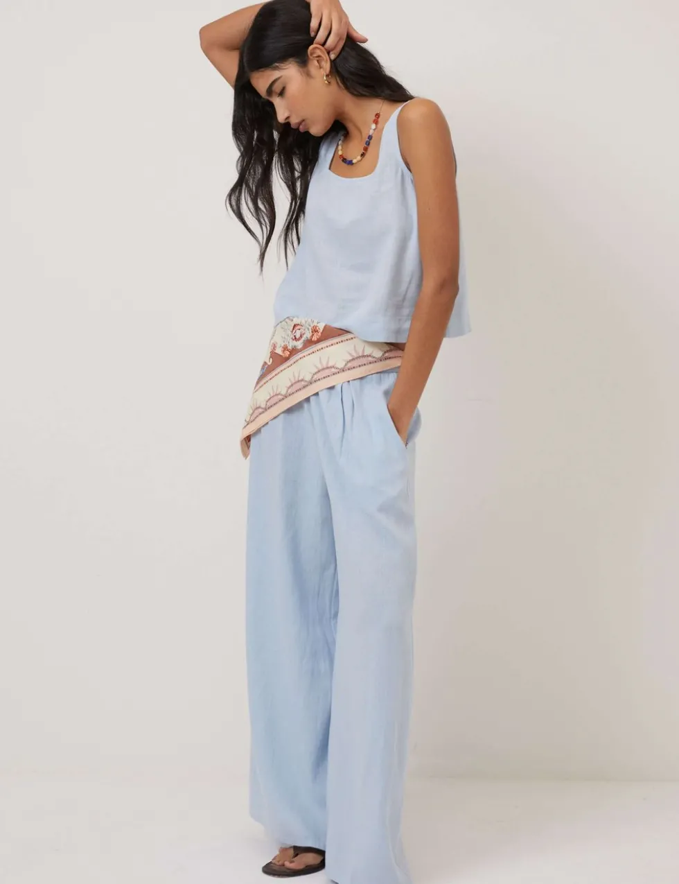 Linen Rich Wide Leg Trousers