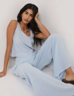Linen Rich Wide Leg Trousers