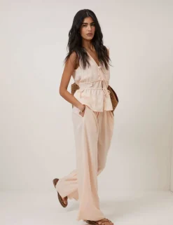 Linen Rich Wide Leg Trousers