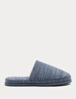 Linen Striped Mule Slippers