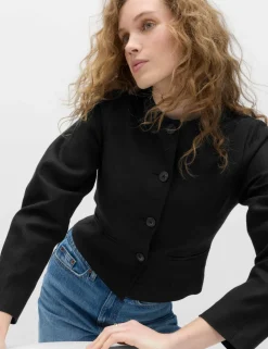 Linen Viscose Blend Collarless Jacket